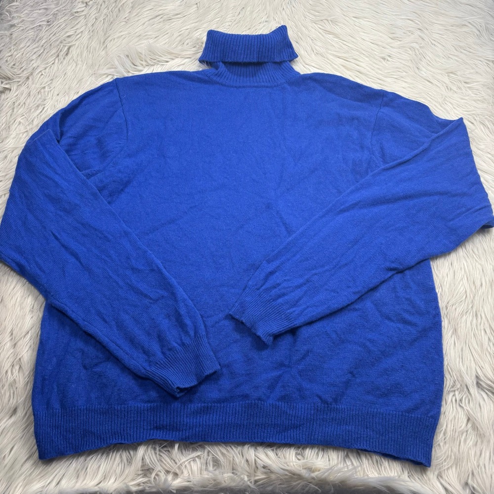 WoolOvers Women's XL Cobalt Blue Turtleneck Wool Sweater Classic Preppy